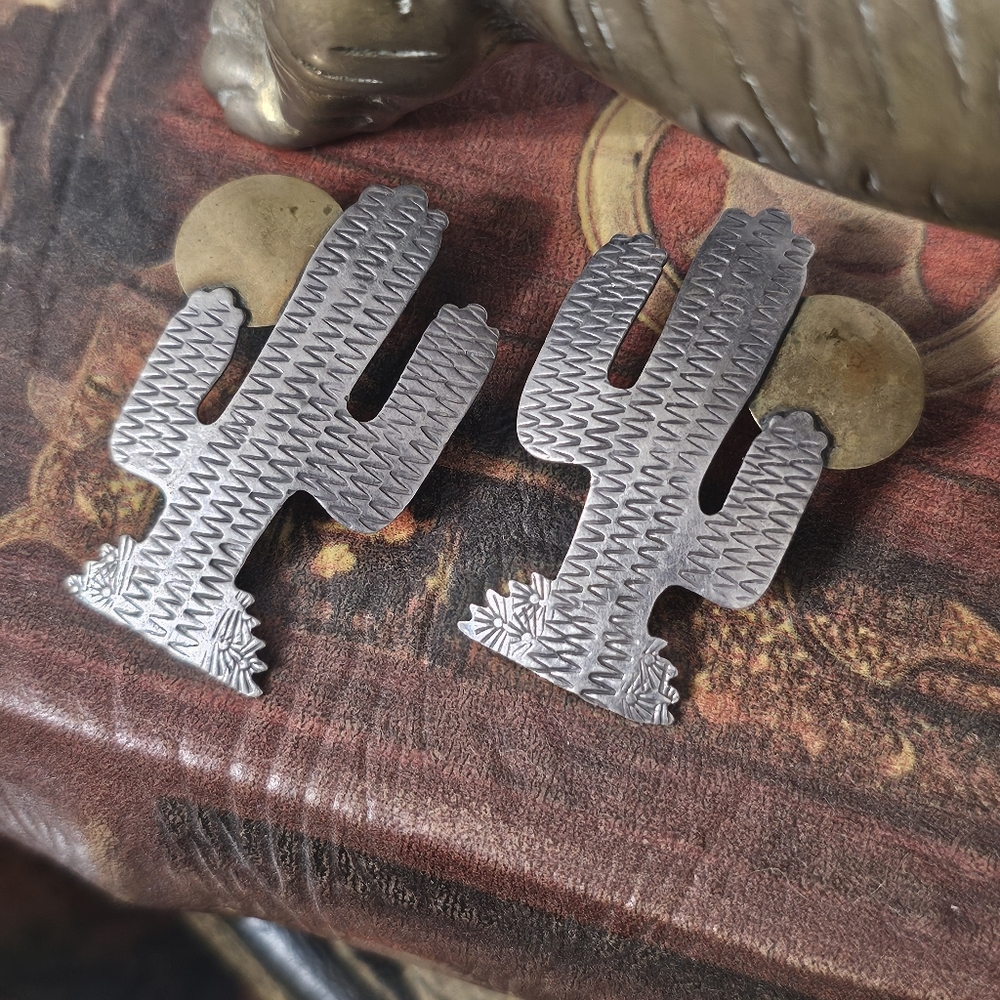 Sterling Silver Cactus Pierced Earrings - Picture 9 of 11
